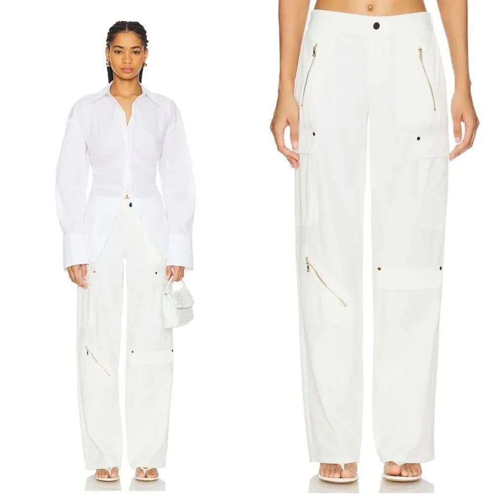 Alice + Olivia Milo High Rise Balloon Leg Cargo Pant in Off White